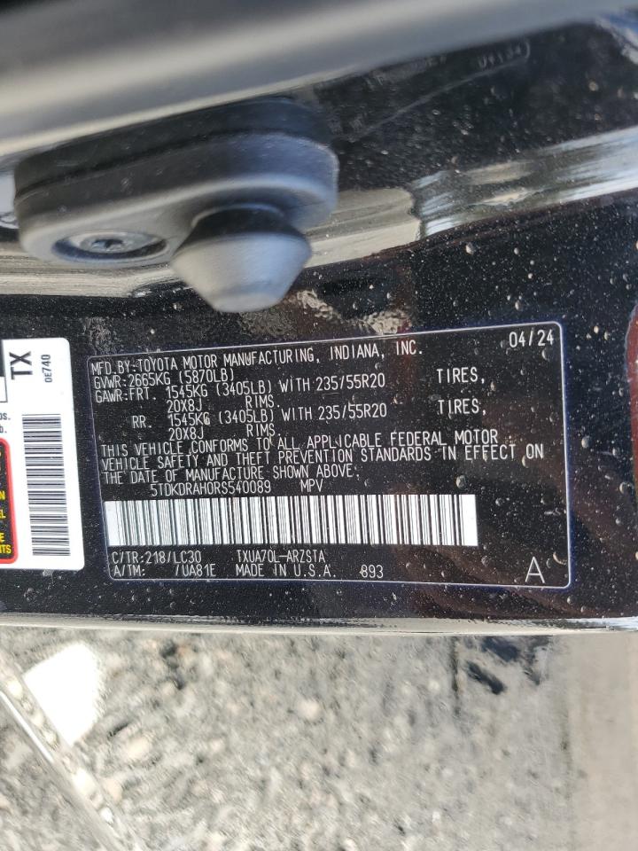 2024 TOYOTA HIGHLANDER LE VIN:5TDKDRAH0RS540089