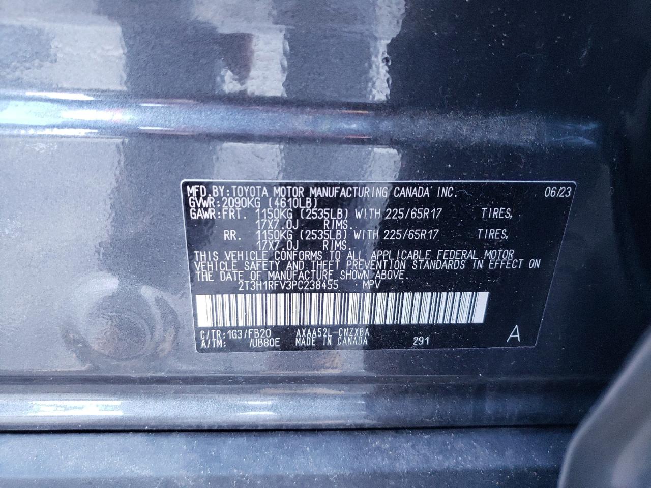 2023 TOYOTA RAV4 LE VIN:2T3H1RFV3PC238455