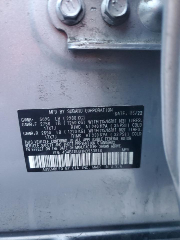 2022 SUBARU OUTBACK WILDERNESS VIN:4S4BTGUD1N3253948