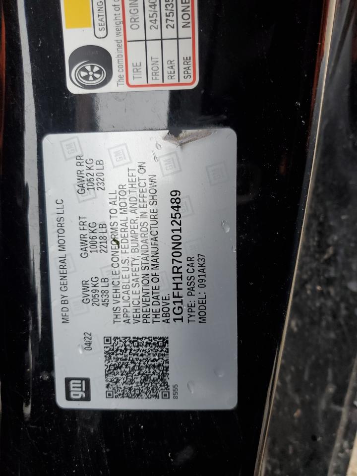 2022 CHEVROLET CAMARO SS VIN:1G1FH1R70N0125489