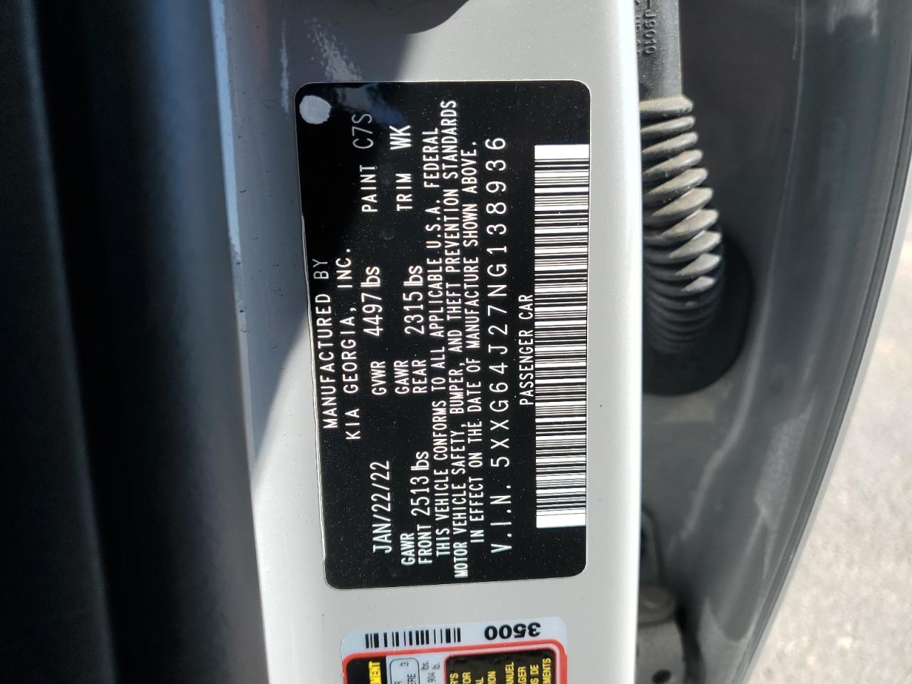 2022 KIA K5 GT LINE VIN:5XXG64J27NG138936