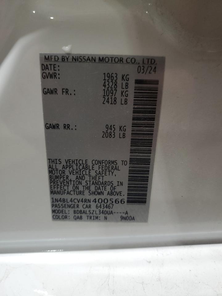 2024 NISSAN ALTIMA SR VIN:1N4BL4CV4RN400566
