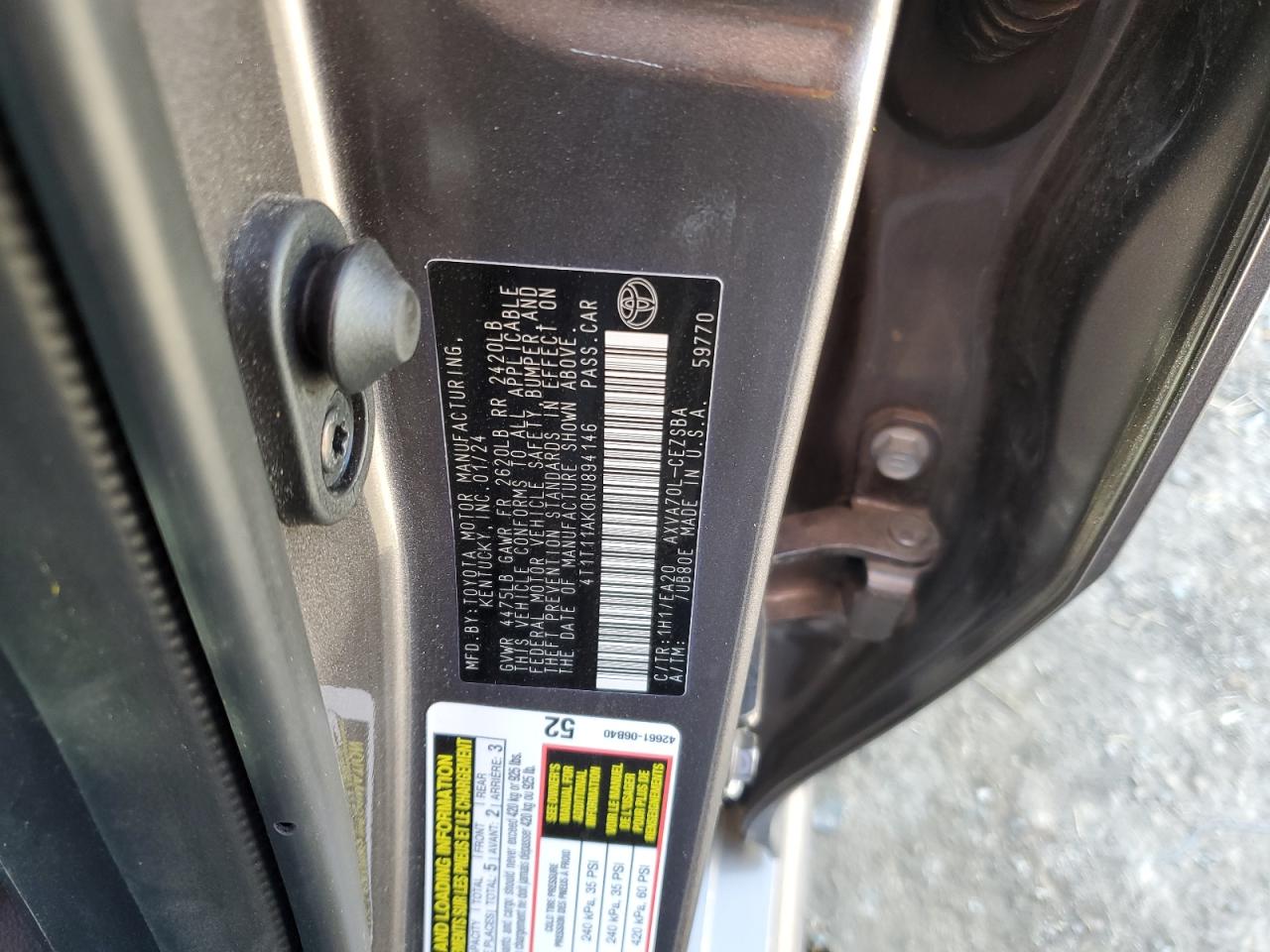 2024 TOYOTA CAMRY SE NIGHT SHADE VIN:4T1T11AK0RU894146