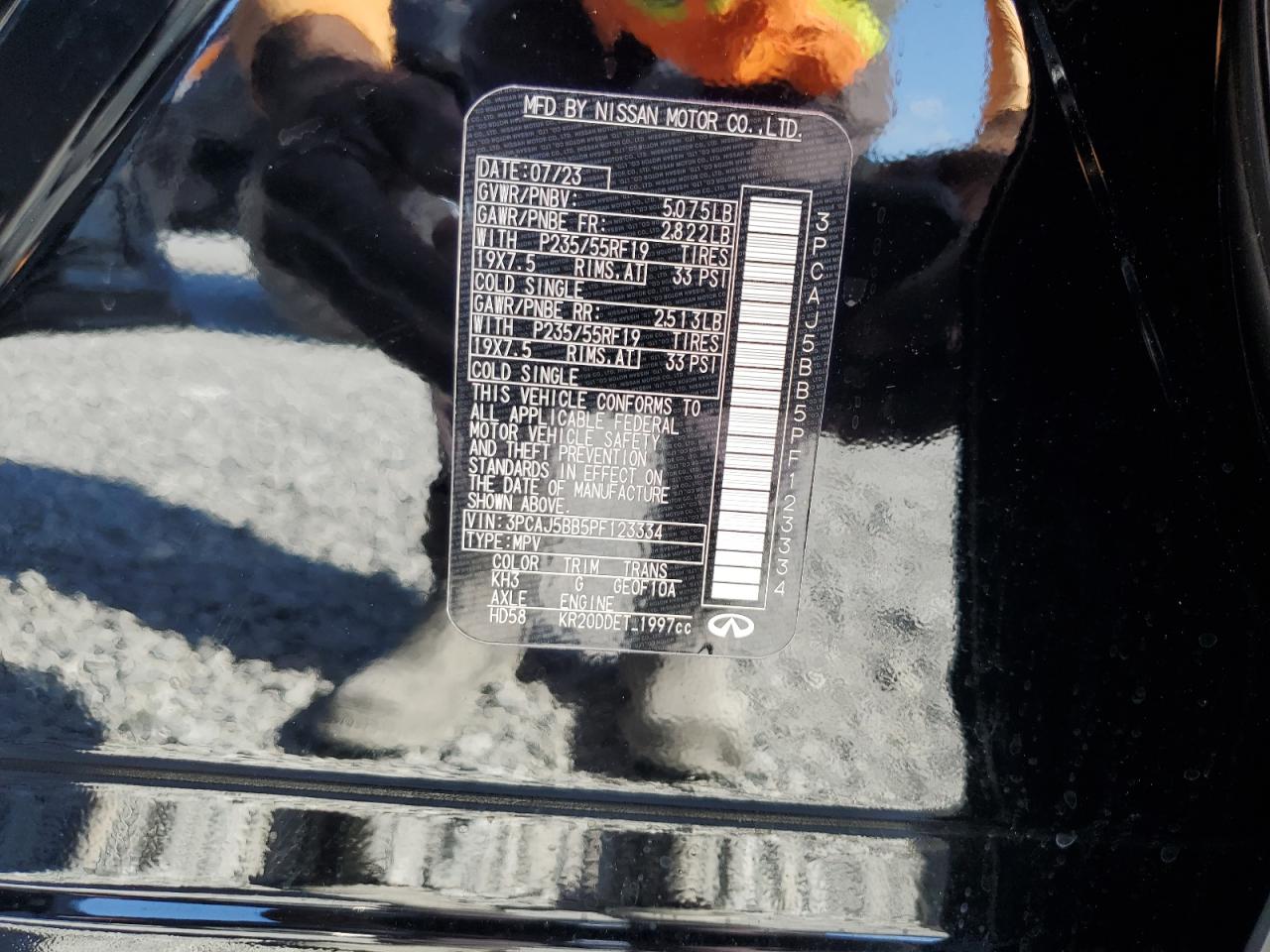 2023 INFINITI QX50 LUXE VIN:3PCAJ5BB5PF123334