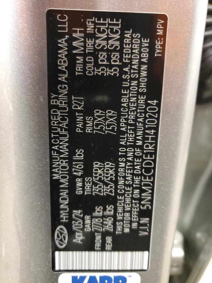 2024 HYUNDAI TUCSON LIMITED VIN:5NMJECDE1RH410204