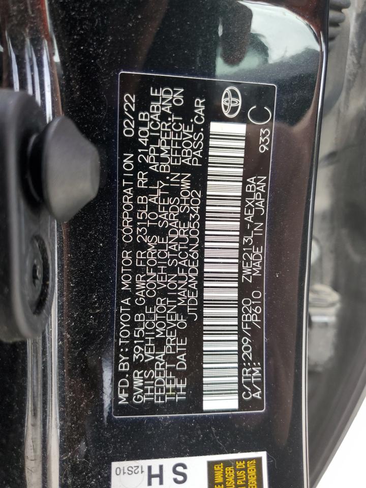 2022 TOYOTA COROLLA LE VIN:JTDEAMDE6NJ053402