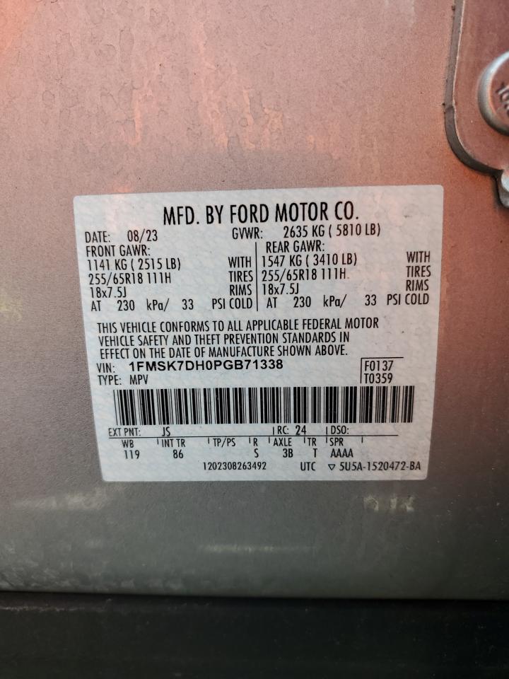 2023 FORD EXPLORER XLT VIN:1FMSK7DH0PGB71338