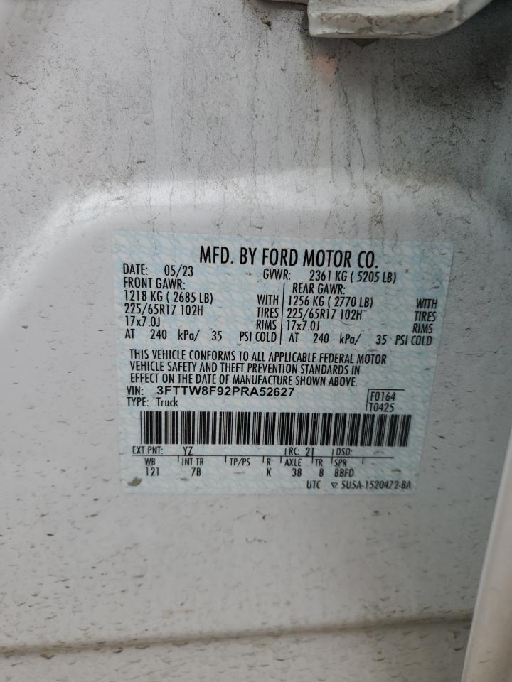 2023 FORD MAVERICK XL VIN:3FTTW8F92PRA52627