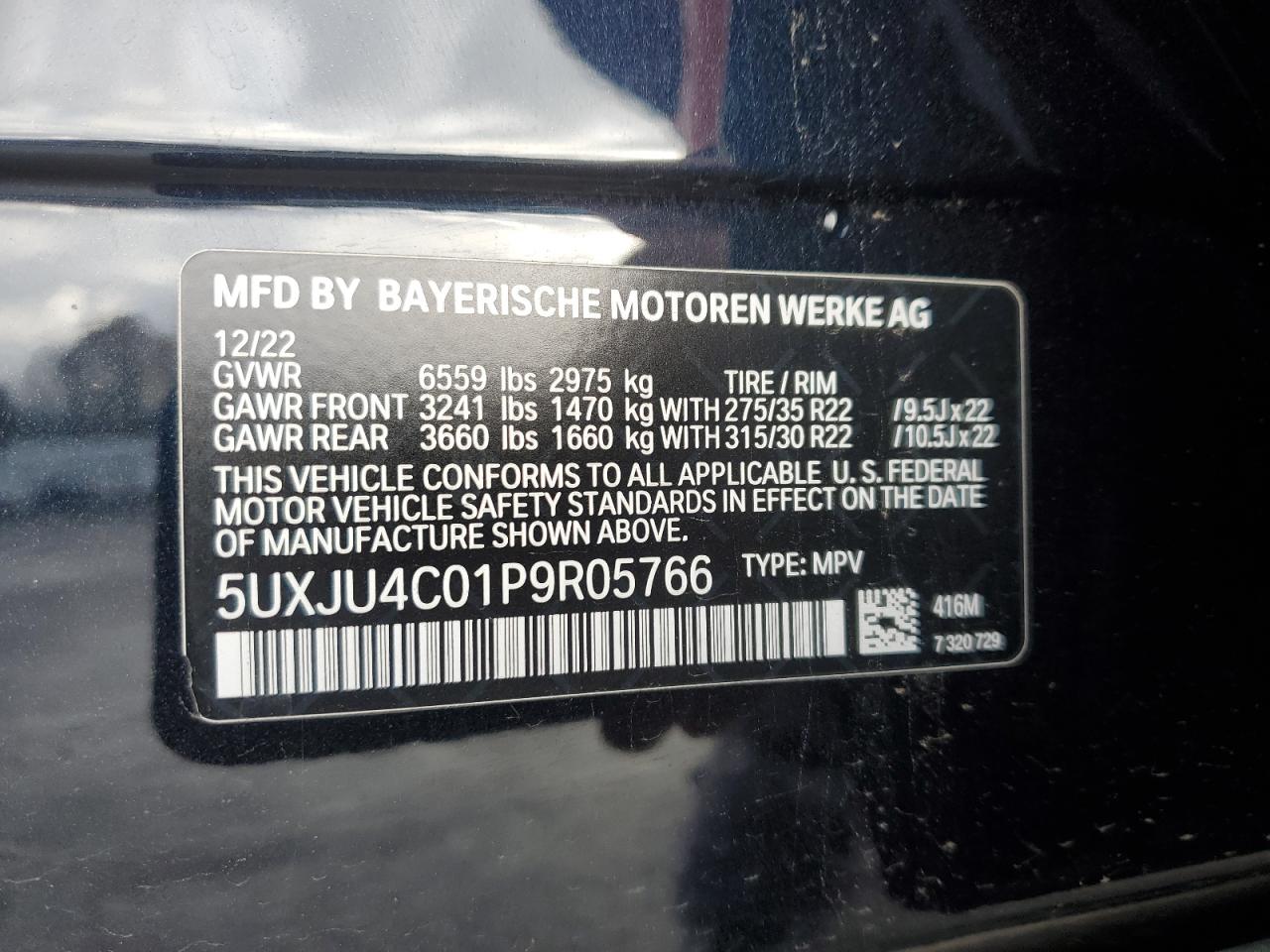 2023 BMW X5 M50I VIN:5UXJU4C01P9R05766