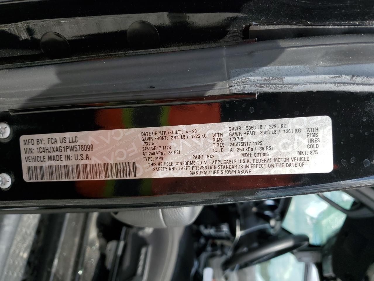 2023 JEEP WRANGLER SPORT VIN:1C4HJXAG1PW578099