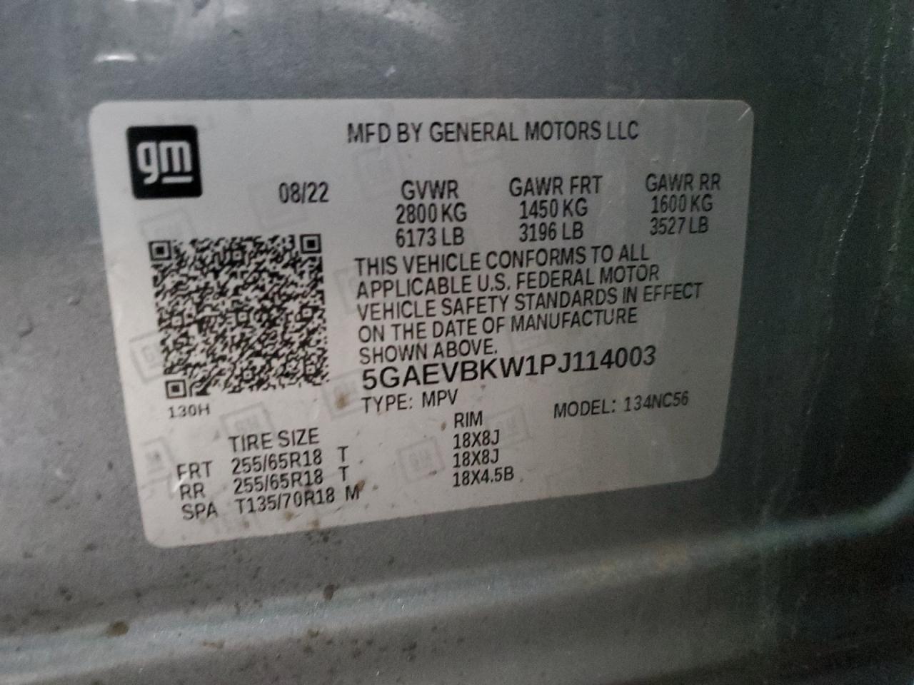 2023 BUICK ENCLAVE PREMIUM VIN:5GAEVBKW1PJ114003