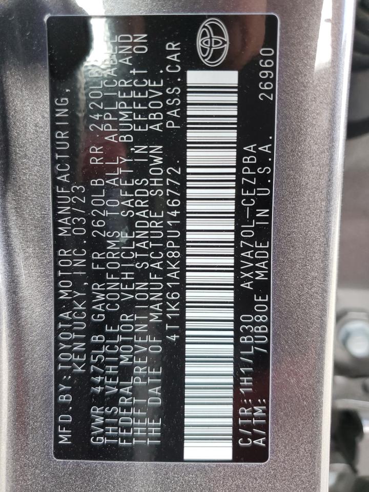 2023 TOYOTA CAMRY XSE VIN:4T1K61AK8PU146772