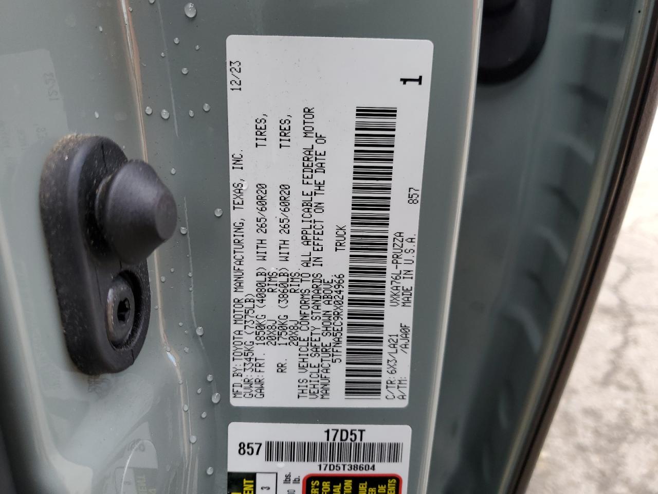 2024 TOYOTA TUNDRA CREWMAX PLATINUM VIN:5TFNA5EC9RX024966