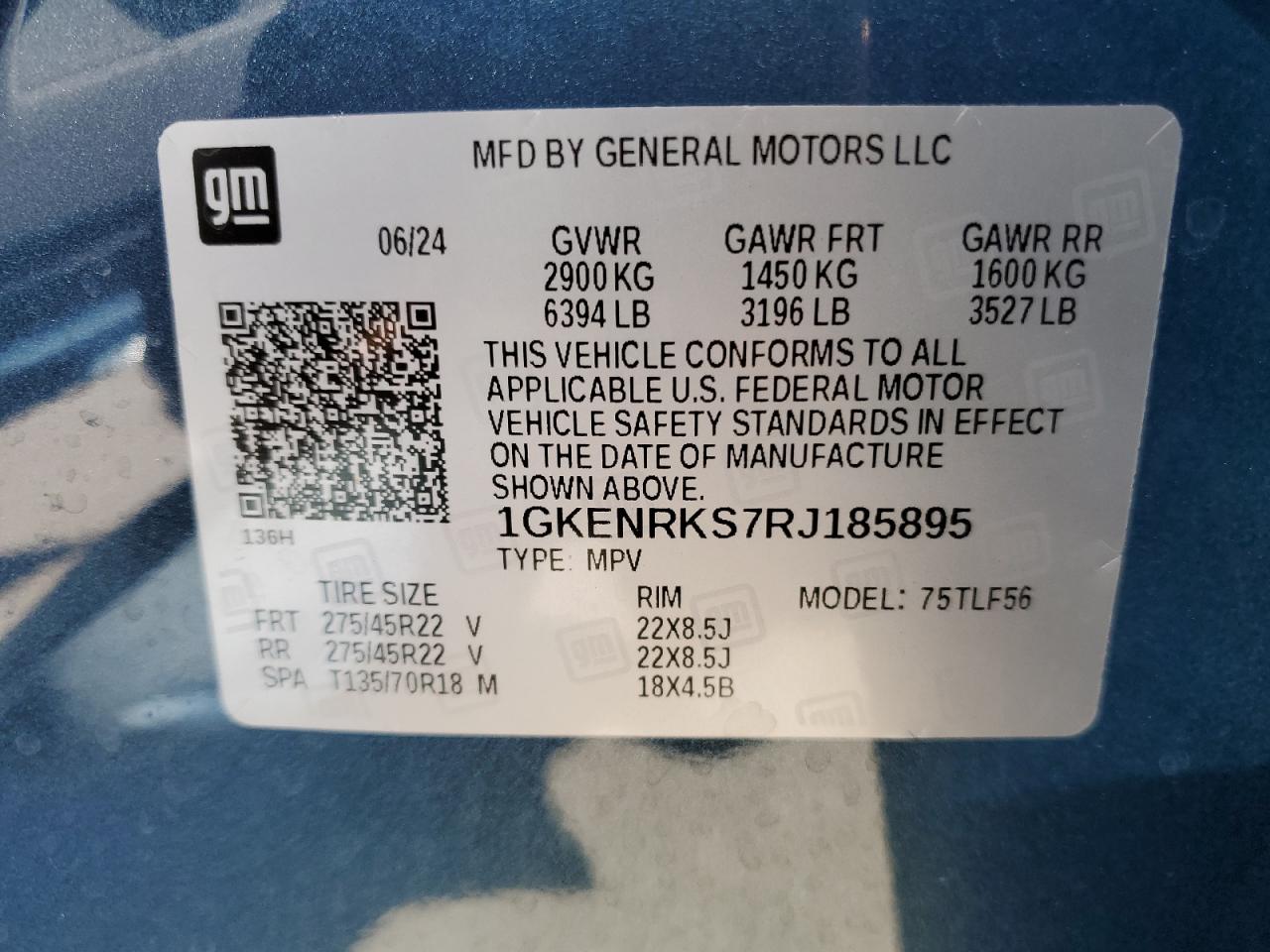 2024 GMC ACADIA DENALI VIN:1GKENRKS7RJ185895
