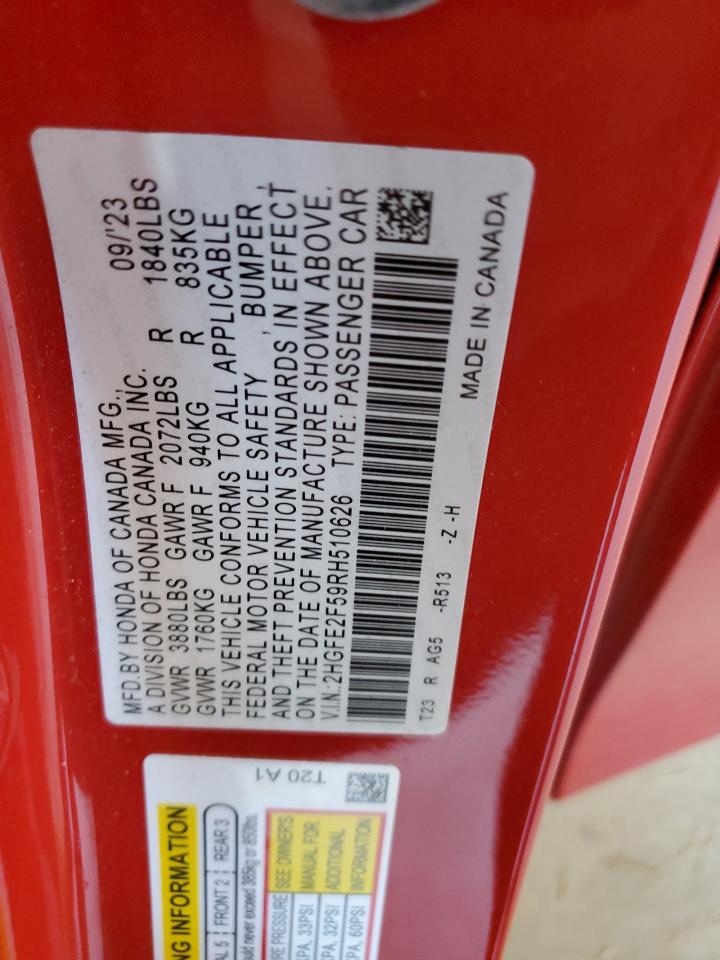 2024 HONDA CIVIC SPORT VIN:2HGFE2F59RH510626