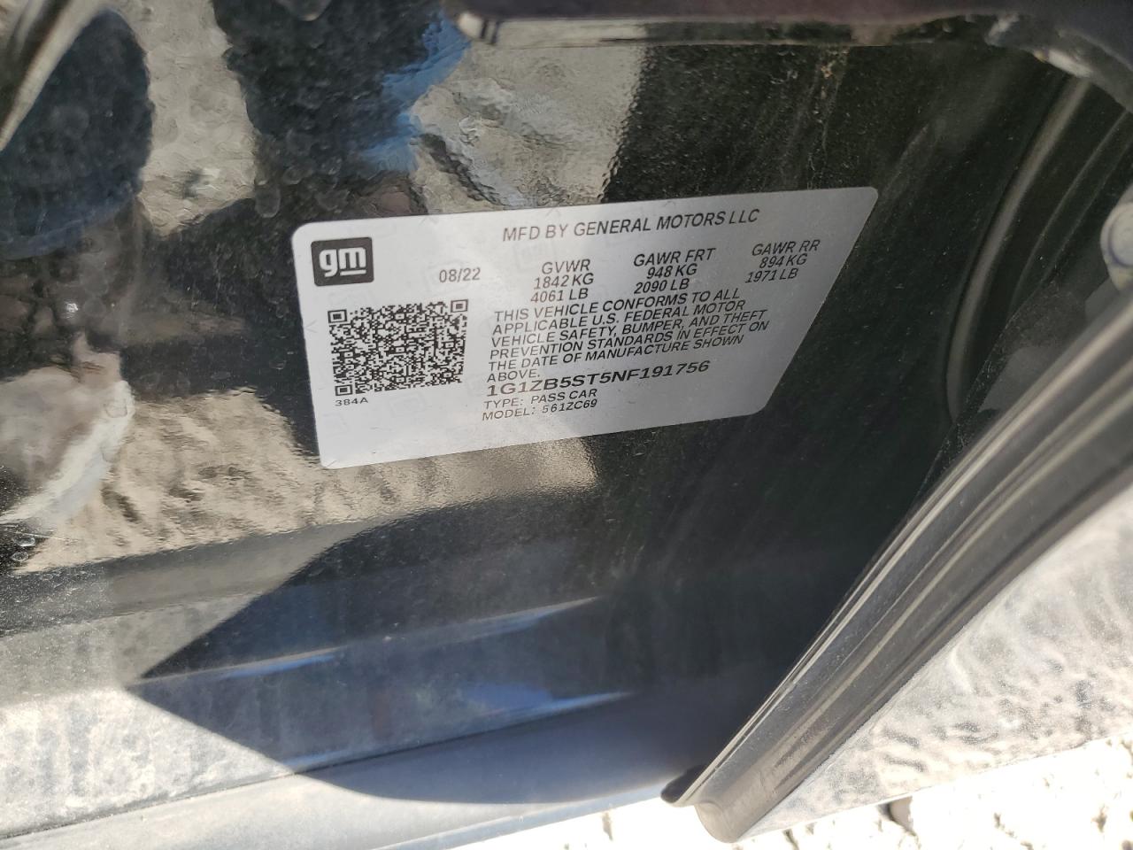 2022 CHEVROLET MALIBU LS VIN:1G1ZB5ST5NF191756