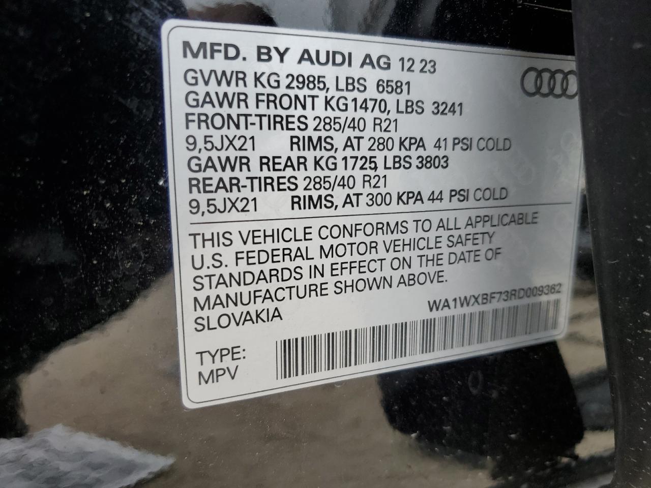 2024 AUDI Q7 PRESTIGE S-LINE VIN:WA1WXBF73RD009362