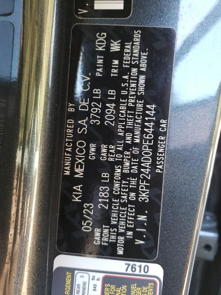 2023 KIA FORTE LX VIN:3KPF24AD0PE644144