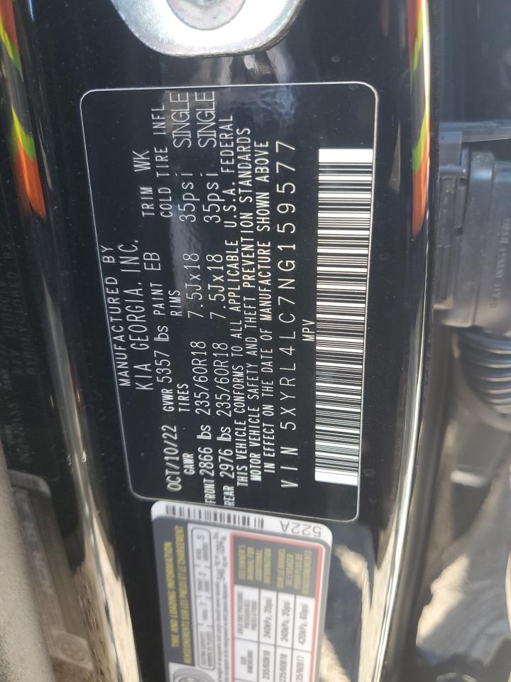 2022 KIA SORENTO S VIN:5XYRL4LC7NG159577