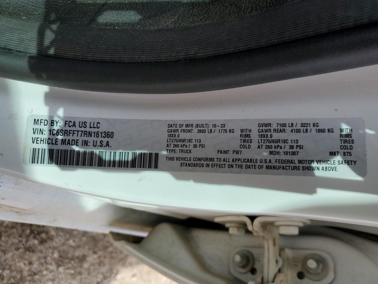 2024 RAM 1500 BIG HORN/LONE STAR VIN:1C6SRFFT7RN161360