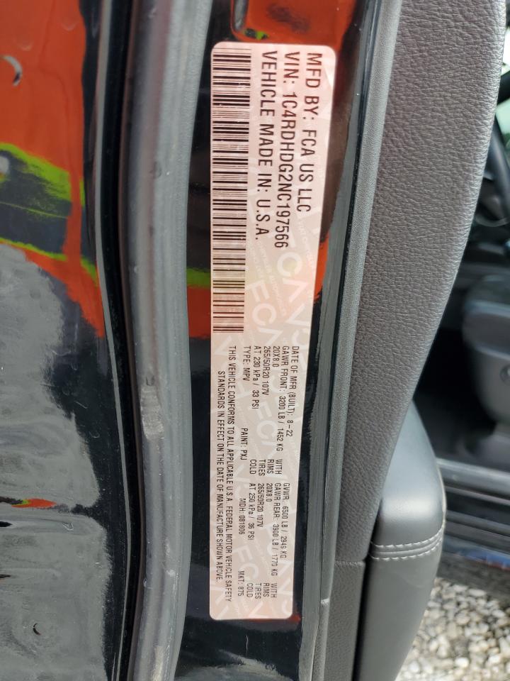 2022 DODGE DURANGO GT VIN:1C4RDHDG2NC197566