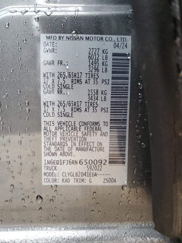 2024 NISSAN FRONTIER SV VIN:1N6ED1FJ6RN650092
