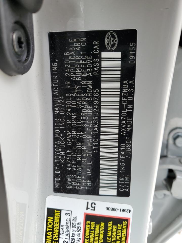 2024 TOYOTA CAMRY LE VIN:4T1C11AK3RU249765
