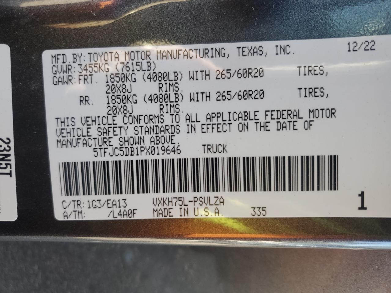 2023 TOYOTA TUNDRA CREWMAX LIMITED VIN:5TFJC5DB1PX019646