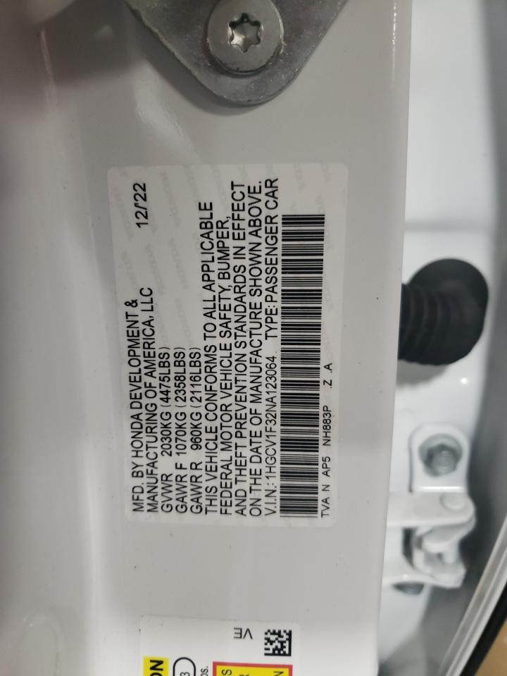 2022 HONDA ACCORD SPORT VIN:1HGCV1F32NA123064