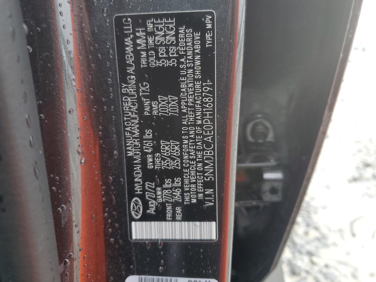 2023 HYUNDAI TUCSON SEL VIN:5NMJBCAE0PH168791