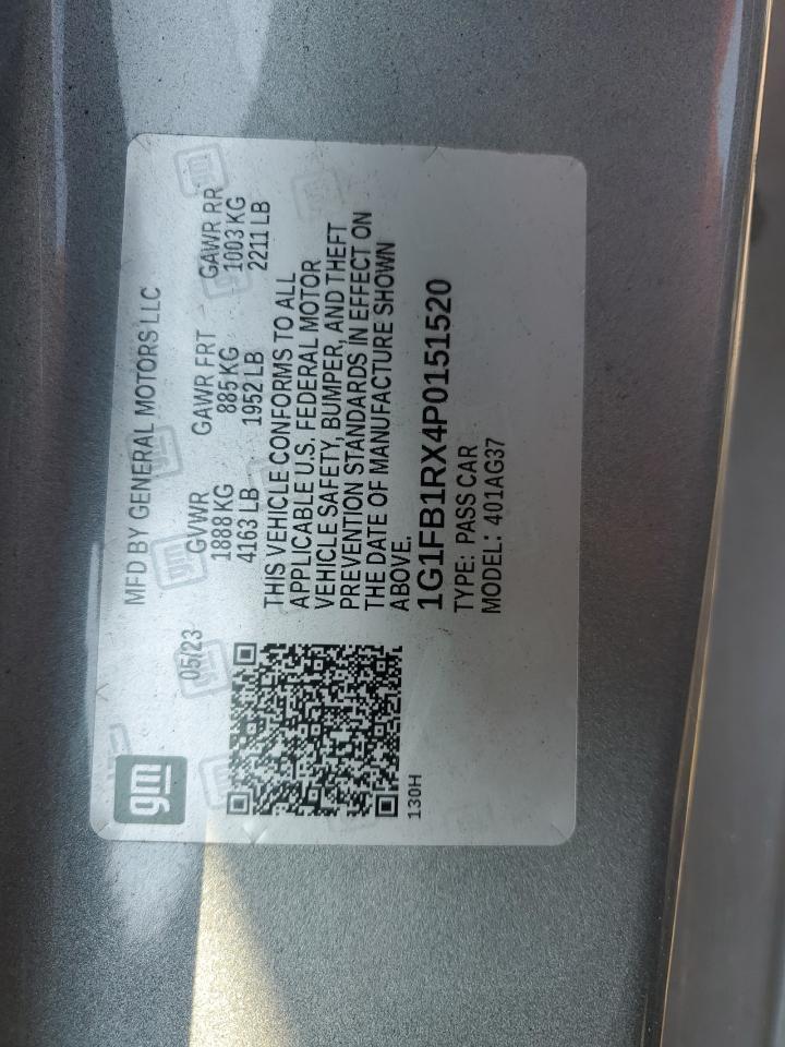 2023 CHEVROLET CAMARO LS VIN:1G1FB1RX4P0151520