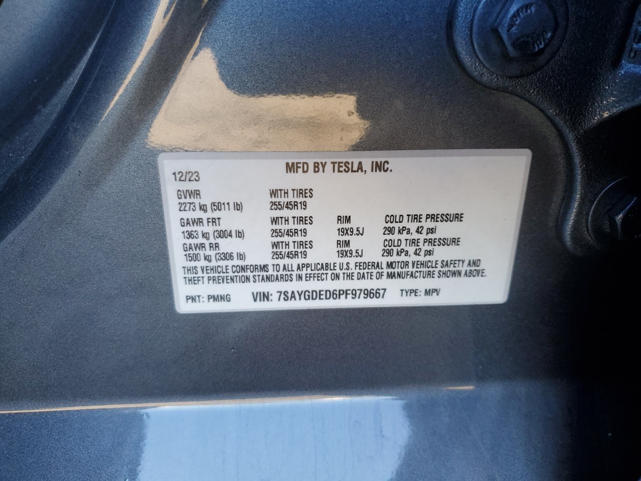 2023 TESLA MODEL Y  VIN:7SAYGDED6PF979667