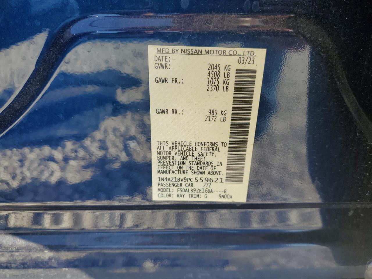 2023 NISSAN LEAF S VIN:1N4AZ1BV9PC559621