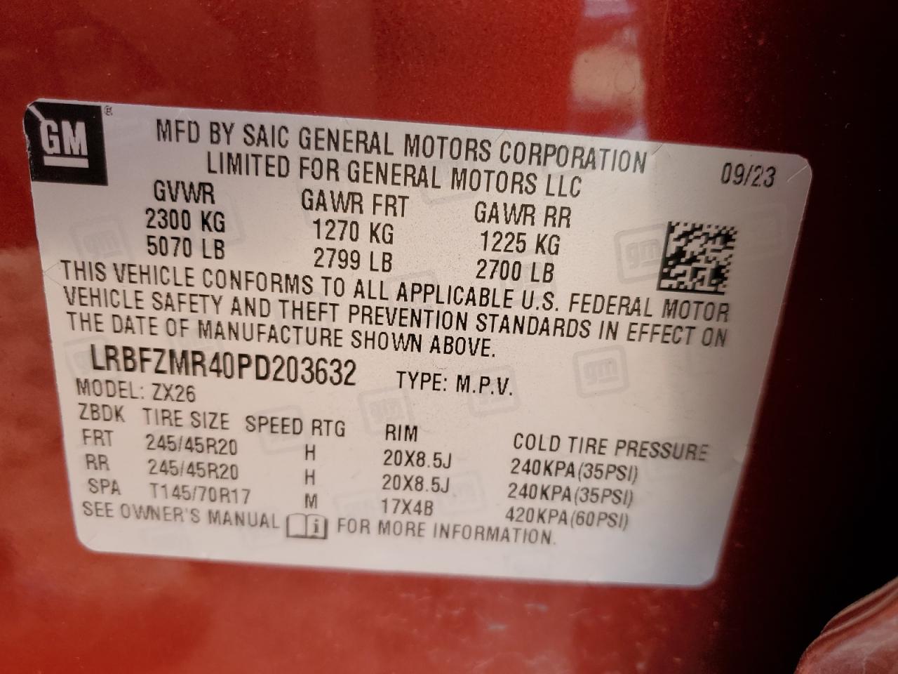 2023 BUICK ENVISION PREFERRED VIN:LRBFZMR40PD203632