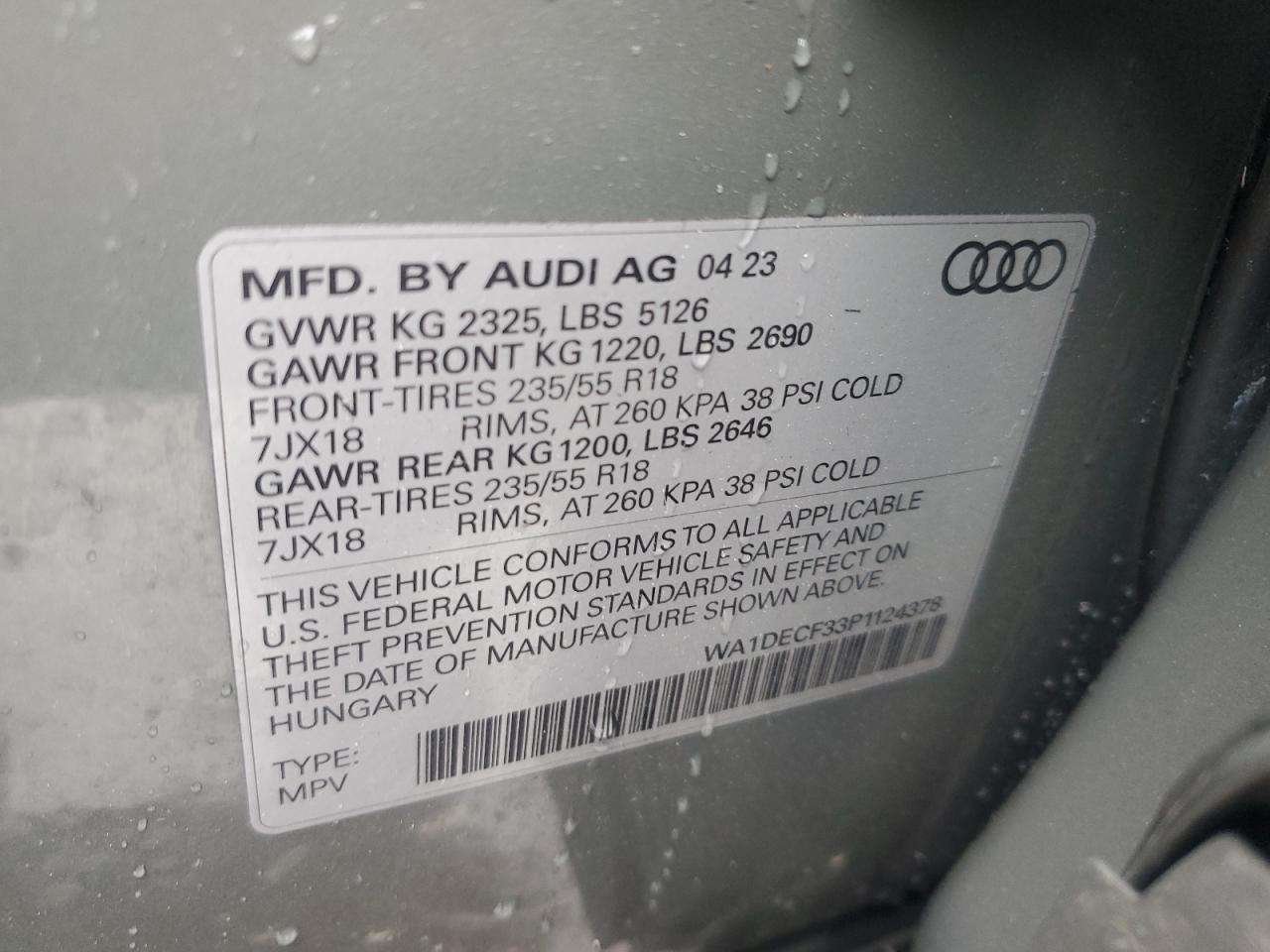 2023 AUDI Q3 PREMIUM S LINE 45 VIN:WA1DECF33P1124378