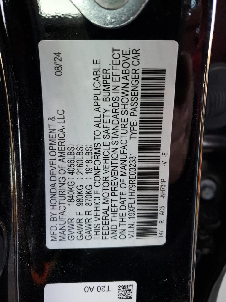 2024 HONDA CIVIC EXL VIN:19XFL1H79RE032331