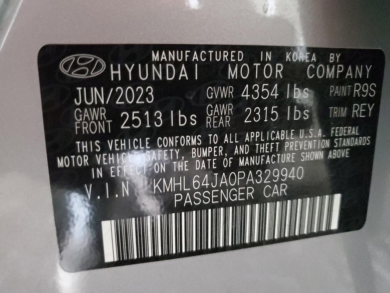 2023 HYUNDAI SONATA SEL VIN:KMHL64JA0PA329940