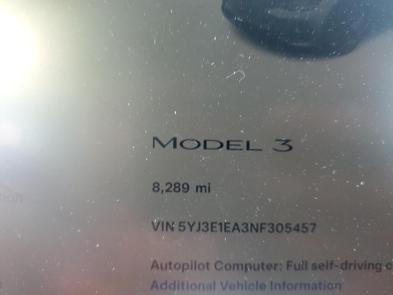 2022 TESLA MODEL 3  VIN:5YJ3E1EA3NF305457