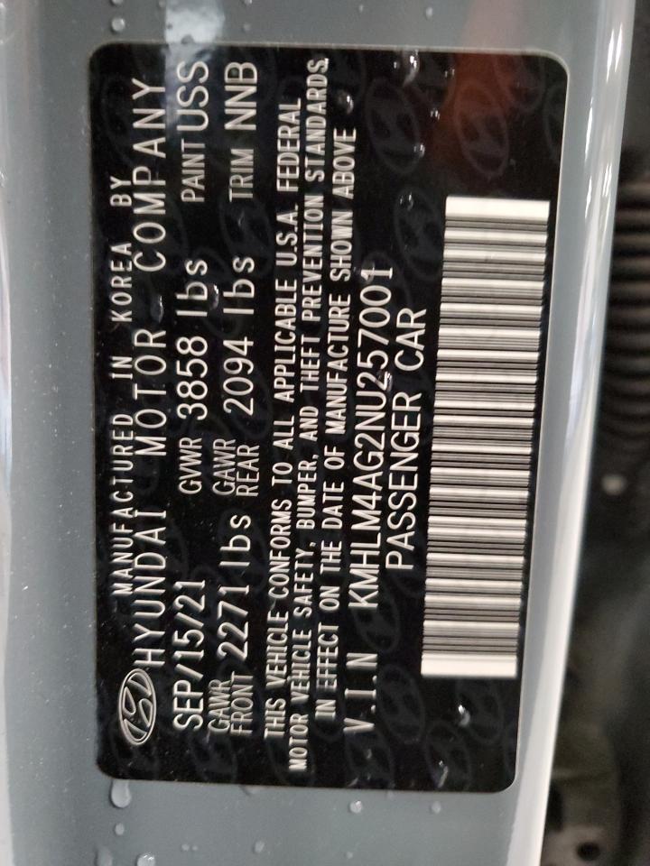 2022 HYUNDAI ELANTRA SEL VIN:KMHLM4AG2NU257001