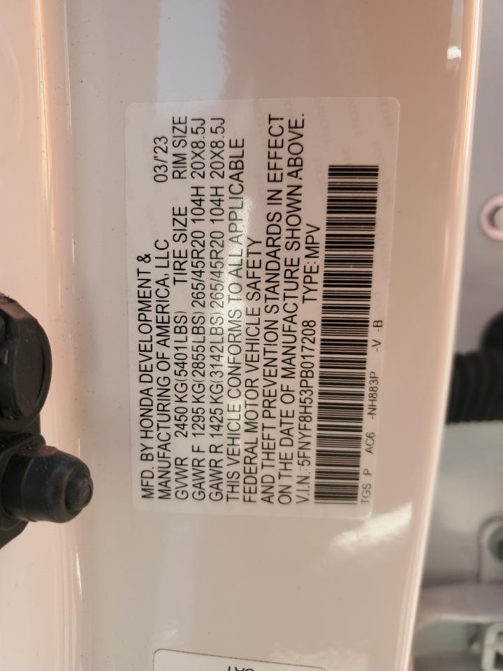 2023 HONDA PASSPORT EXL VIN:5FNYF8H53PB017208