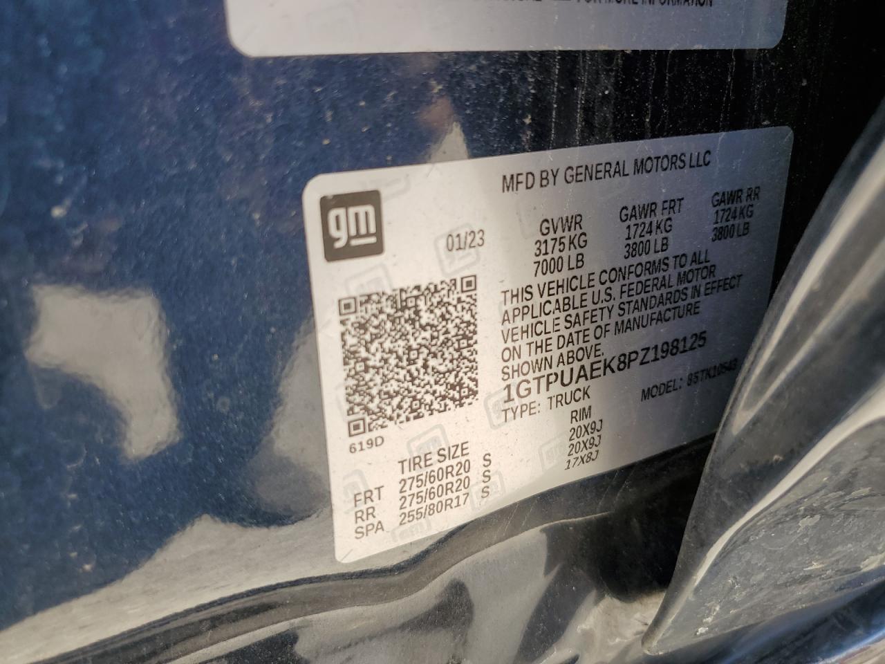 2023 GMC SIERRA K1500 VIN:1GTPUAEK8PZ198125