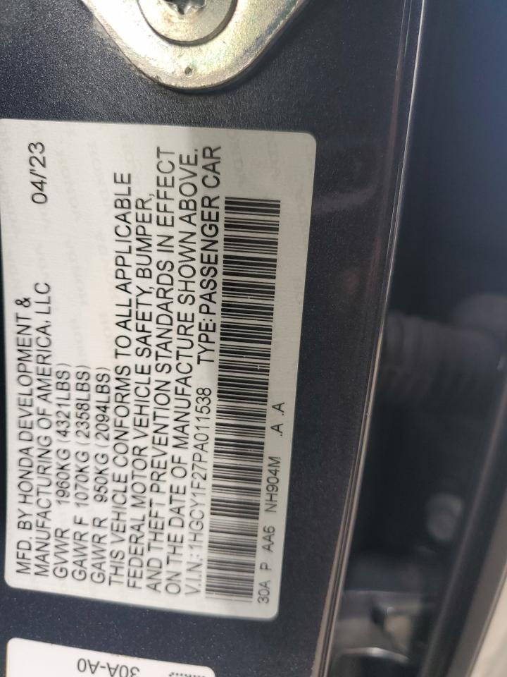 2023 HONDA ACCORD LX VIN:1HGCY1F27PA011538