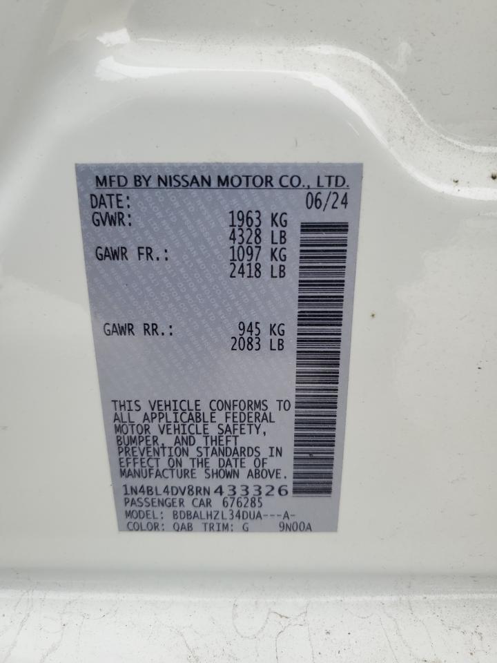 2024 NISSAN ALTIMA SV VIN:1N4BL4DV8RN433326