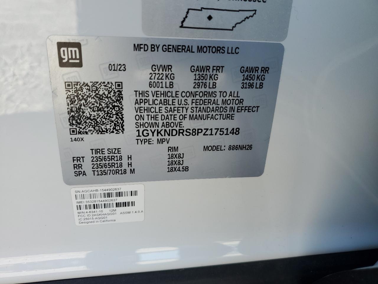 2023 CADILLAC XT5 PREMIUM LUXURY VIN:1GYKNDRS8PZ175148