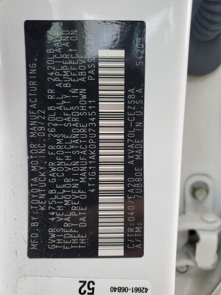 2023 TOYOTA CAMRY SE NIGHT SHADE VIN:4T1G11AK0PU734511