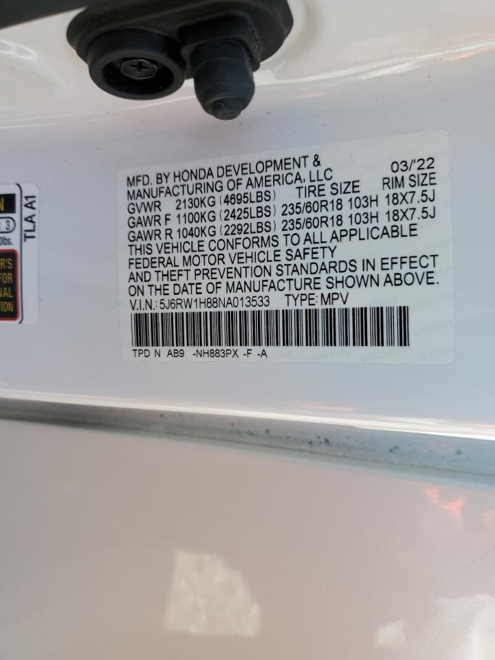 2022 HONDA CR-V EXL VIN:5J6RW1H88NA013533