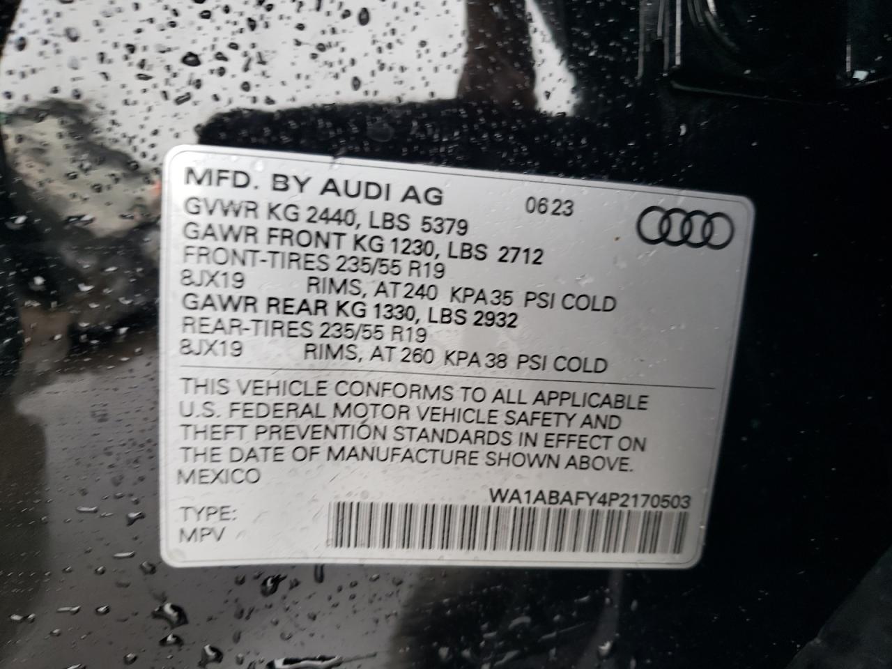 2023 AUDI Q5 PREMIUM 40 VIN:WA1ABAFY4P2170503