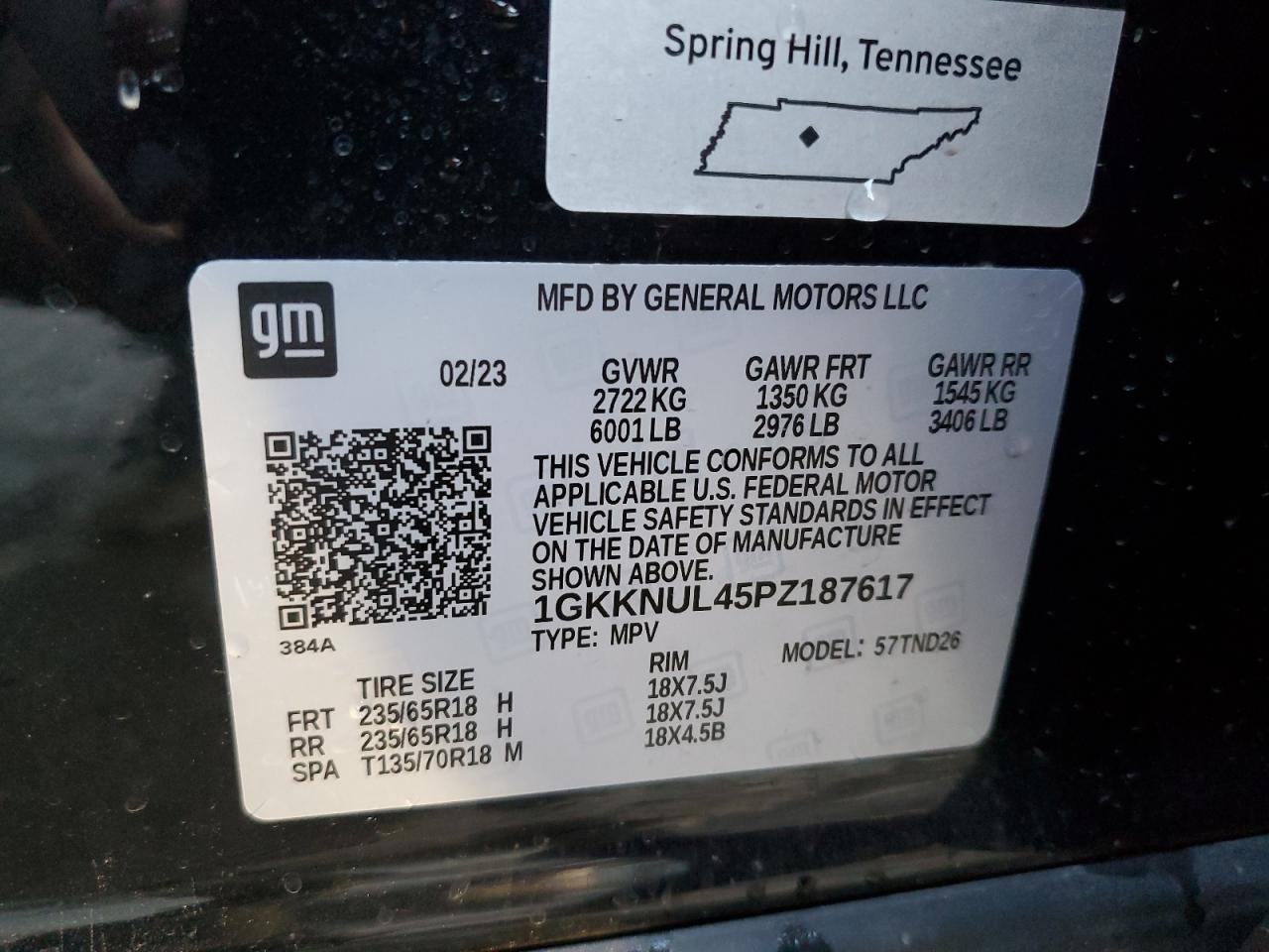 2023 GMC ACADIA SLT VIN:1GKKNUL45PZ187617