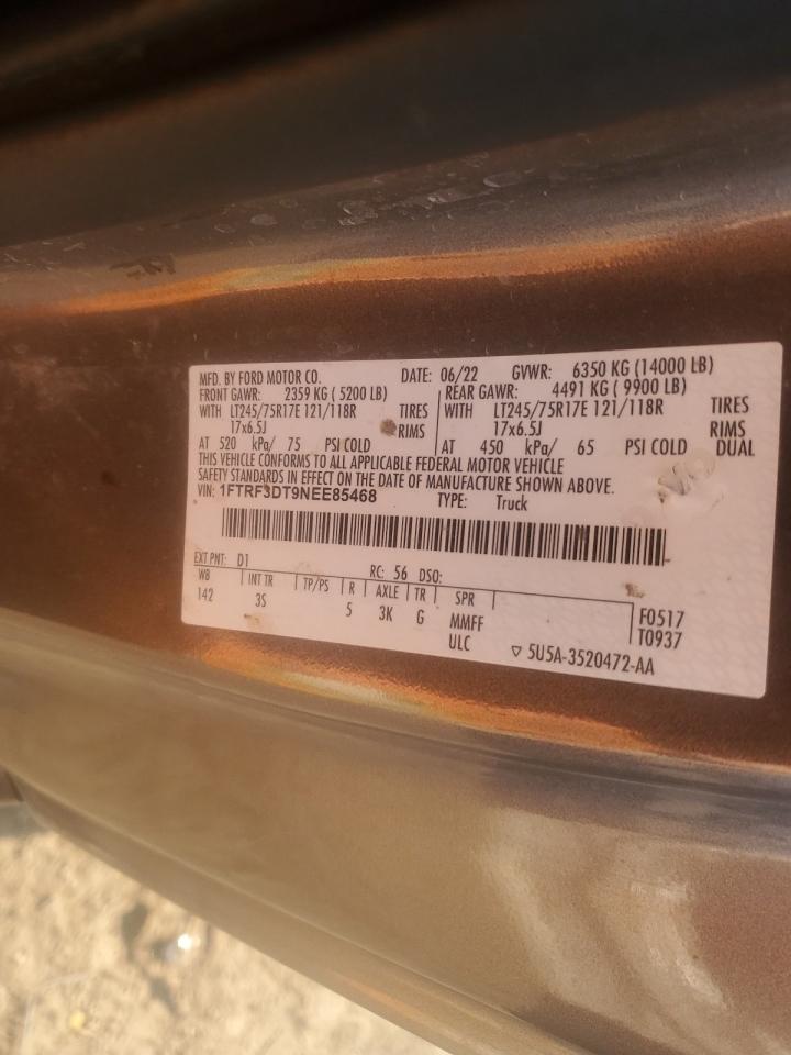 2022 FORD F350 SUPER DUTY VIN:1FTRF3DT9NEE85468