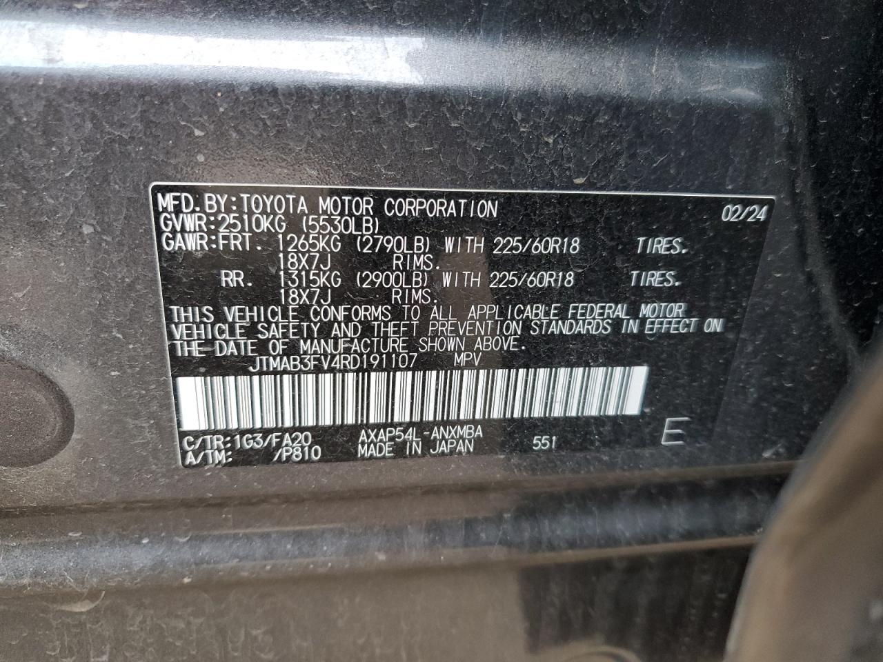 2024 TOYOTA RAV4 PRIME SE VIN:JTMAB3FV4RD191107